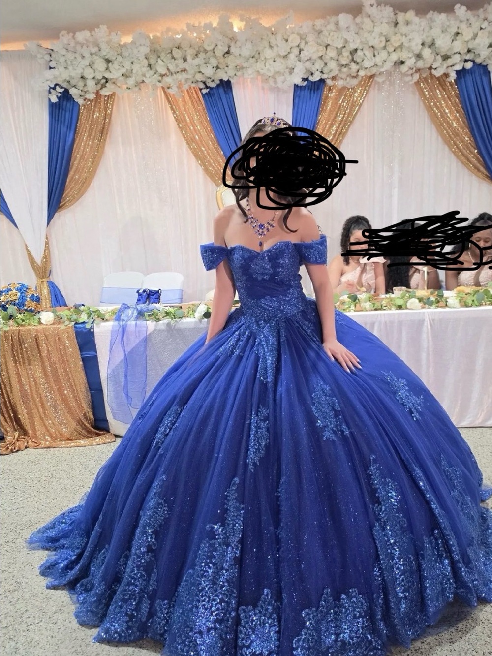 Royal Blue Off-Shoulder Girls' Ball Gown Dress
